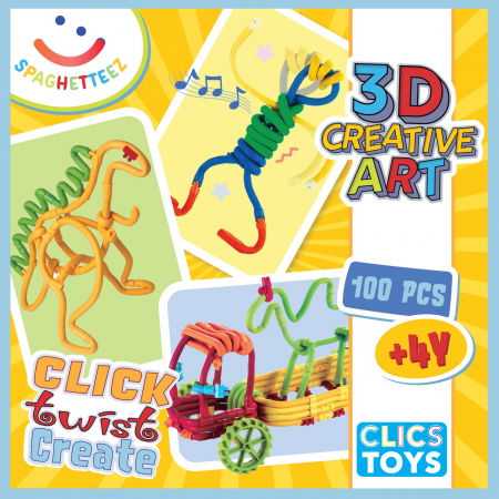 Építő készletek - Clicstoys-Set de construit cu magnet Spaghetteez 100 piese