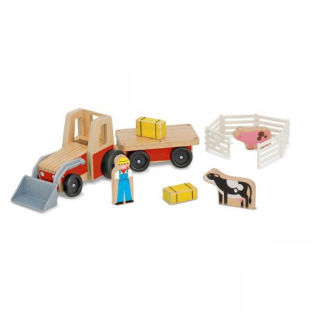 Black Friday játékok - Melissa-Doug-Set-de-joaca-Excavator-din-lemn-cu-remorca