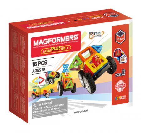 Játékok 3-5 éveseknek - Clicstoys-Set magnetic de construit- Magformers Wow Plus, 18 piese