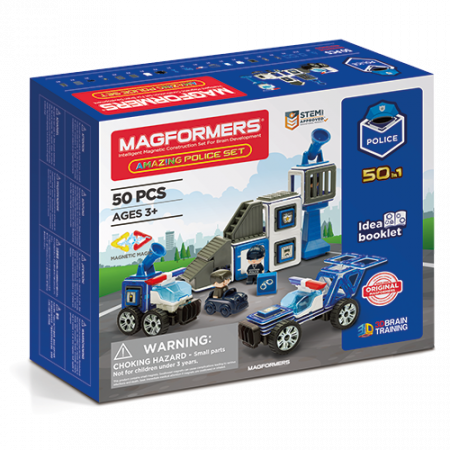 Építő készletek - Clics-toys-Set-magnetic-Magformers-Uimitorul-set-de-politie