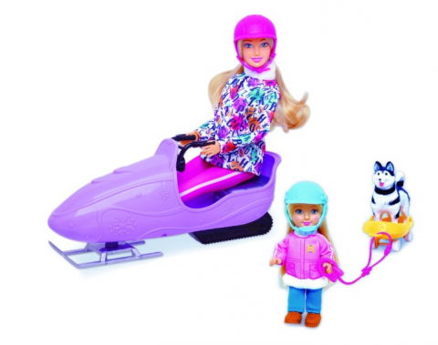 Oktató játékok - Set papusi RS Toys Ely si Sofy, cu snowmobil, sanie, caine Husky si accesorii