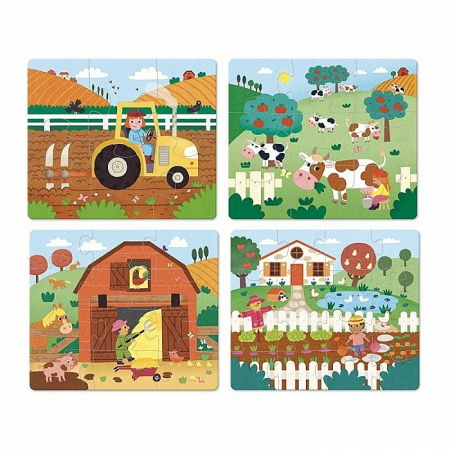 Játékok 0-2 éves korig - Vilac-Set-puzzle-cu-4-modele-La-ferma