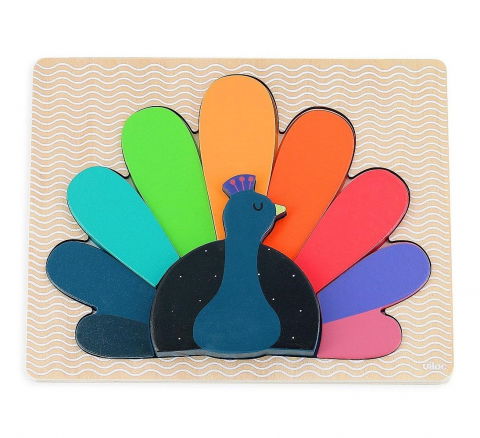 Ajándékok 2 éves gyerekeknek - Vilac Puzzle din lemn Paun