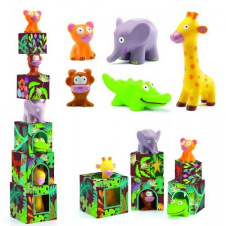 Jucarii 0-2 Ani - Djeco-Maxi-Topanijungle-Joc-cu-cuburi-si-figurine