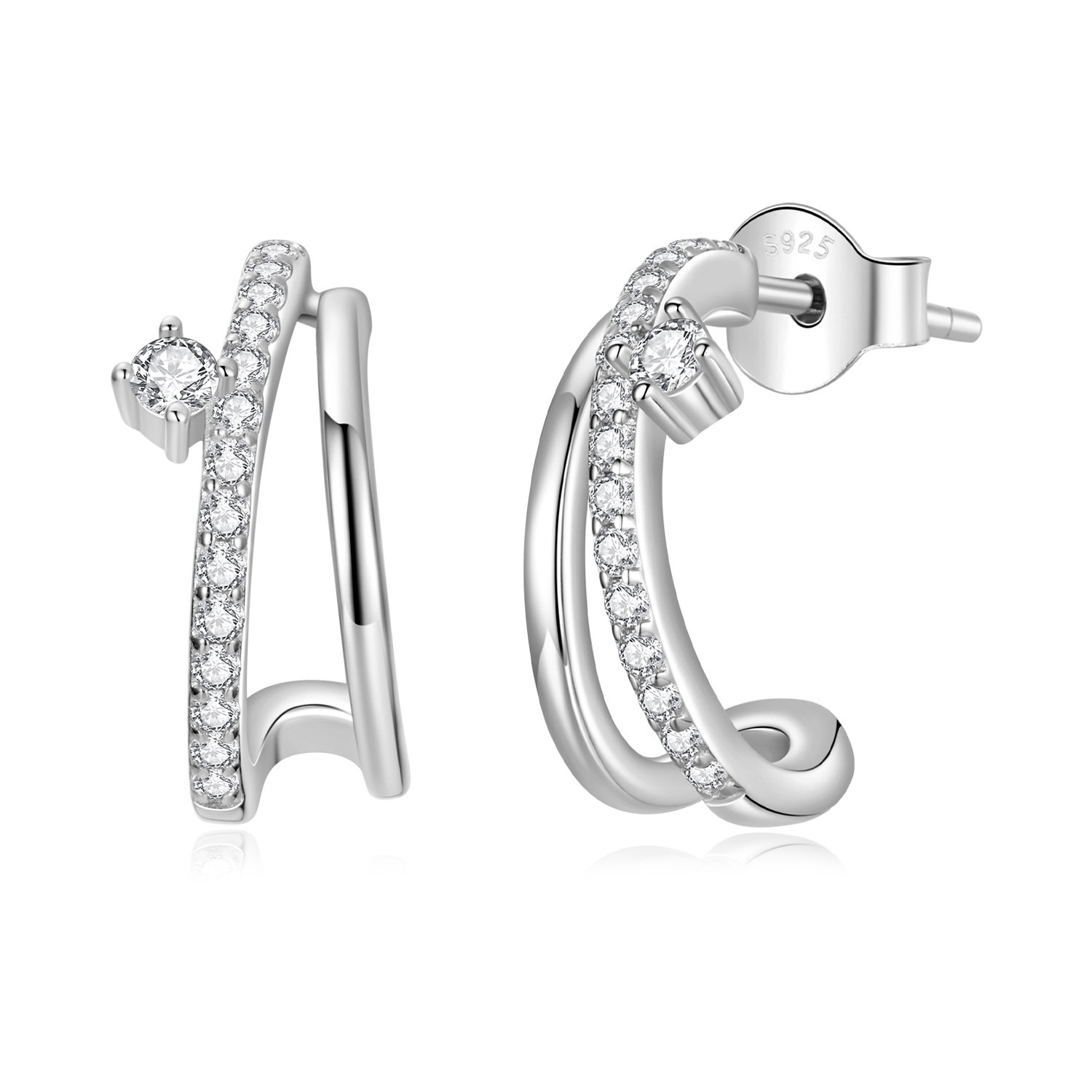 Cercei argint dubli cu Moissanit si Zirconii
