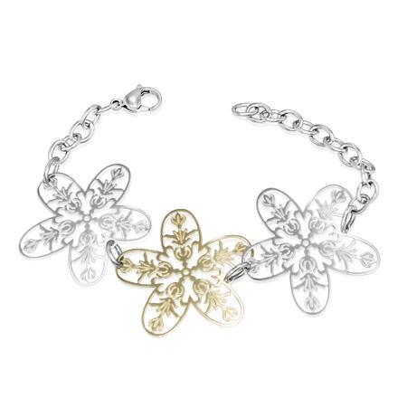 Bratara eleganta inox cu trei floricele [1]