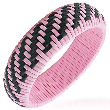 Bratara fantezie impletita din lemn roz cu negru [1]