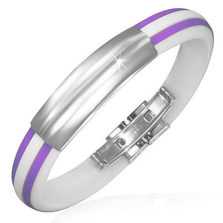 Bratara inox si cauciuc alb cu dungi mov [1]