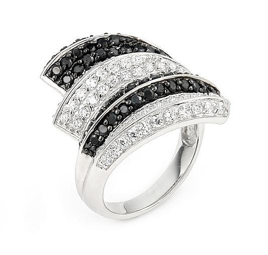 Inel elegant din argint 925 rodiat cu zirconii albe si negre [1]