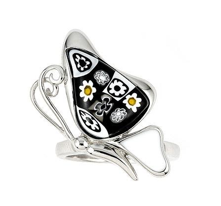 Inel fluturas argint 925 si sticla de murano cu margarete [2]