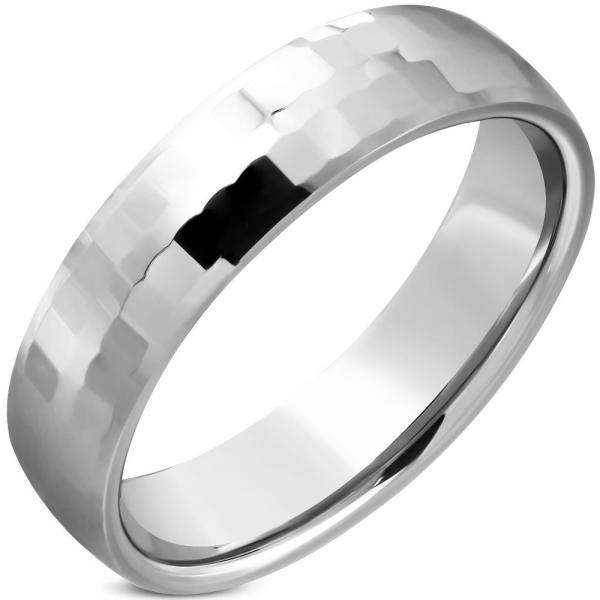 Inel tungsten multifatetat culoare gri inchis model verigheta [1]