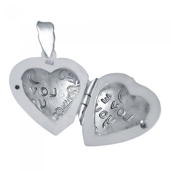 Pandant argint 925 rodiat inimioara, se deschide, gravat cu I Love you si doua floricicele - Be in Love, Be Special [2]