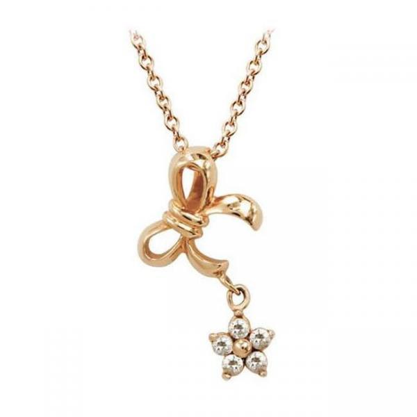 Pandant auriu otel cu fundita si zirconii albe [1]