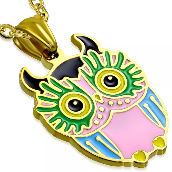 Pandant auriu otel inox cu bufnita [1]