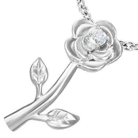 Pandant inox trandafir cu piatra alba [1]