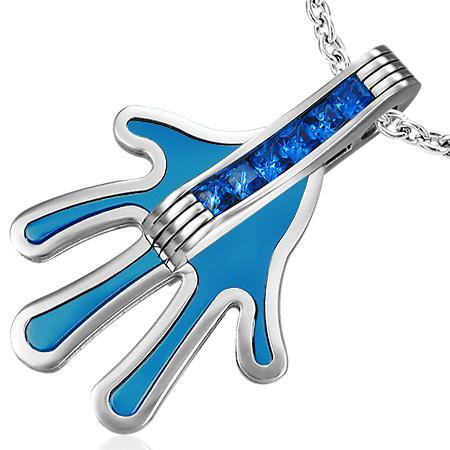 Pandant otel albastru in forma de mana cu zirconii [1]