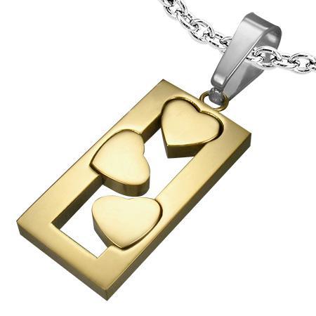 Pandant otel inox aurit cu trei inimioare [1]