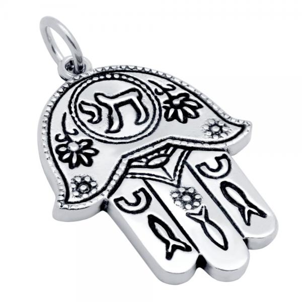 Pandantiv masiv din argint 925 cu Hamsa Mana lui Fatima [1]