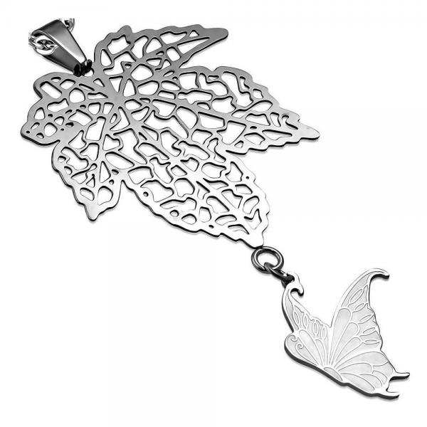 Pandantiv inox cu frunza si fluturas [1]