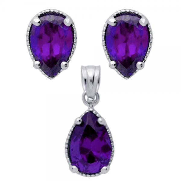 Set argint 925 elegant cu picaturi si zirconii mov - Be Nature [1]