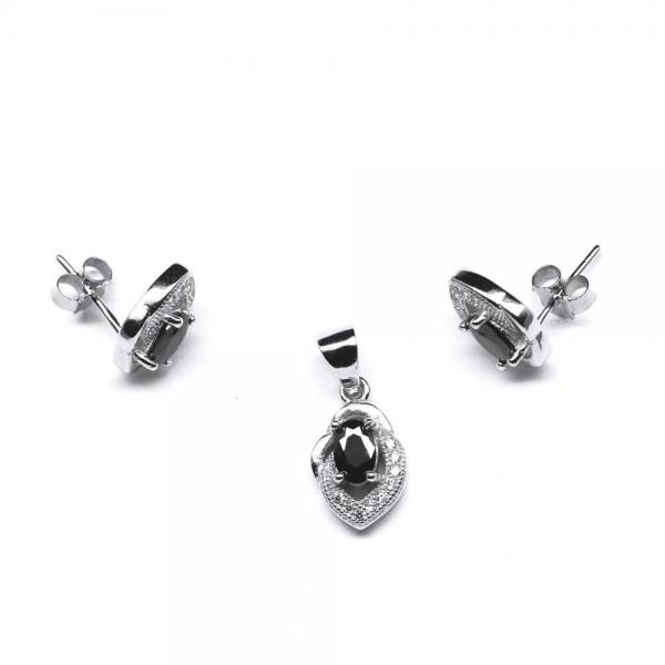 Set argint 925 rodiat Cercei si Pandant cu zirconii negre [1]