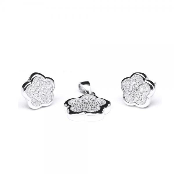 Set argint 925 rodiat floricele cercei si pandant [1]