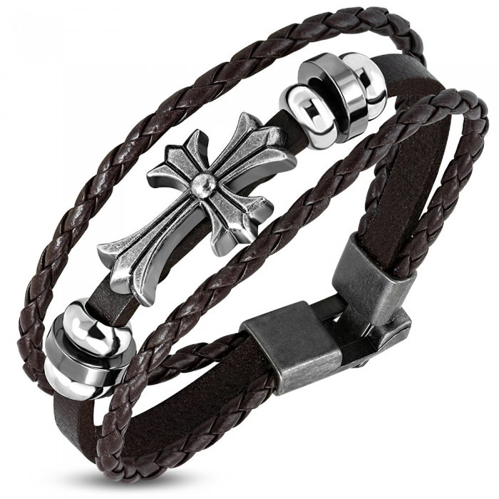 Bratara piele maro cu cruce BSL3338 [1]