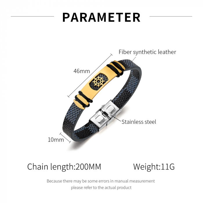 Bratara Anchor cu placuta din inox si piele [7]