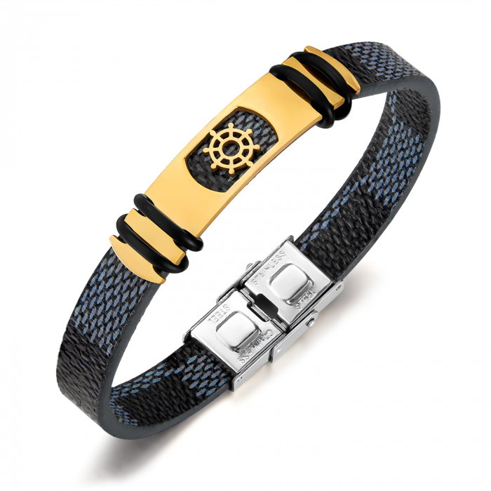 Bratara Anchor cu placuta din inox si piele [1]