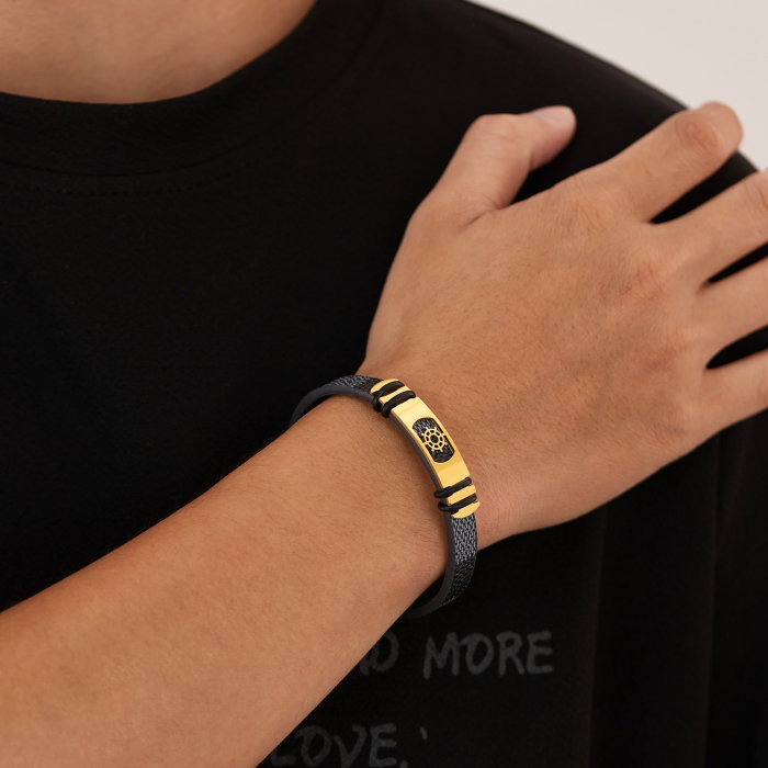 Bratara Anchor cu placuta din inox si piele [6]