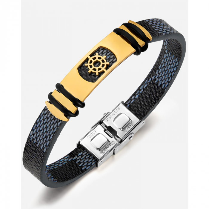 Bratara Anchor cu placuta din inox si piele [9]