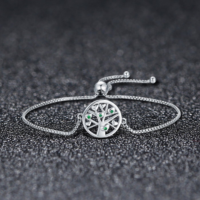 Bratara argint 925 cu copacul vietii, inimioare si zirconii verzi - Be Nature  BST0026 [3]