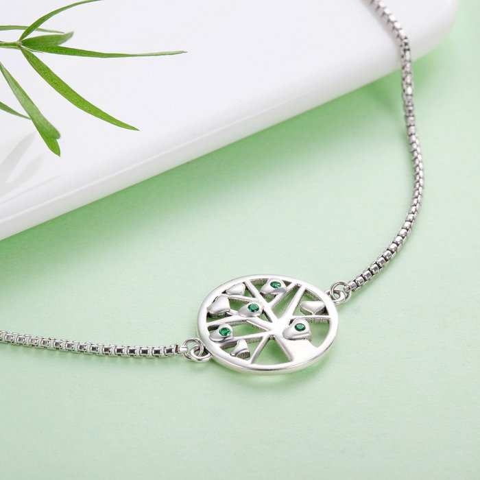 Bratara argint 925 cu copacul vietii, inimioare si zirconii verzi - Be Nature  BST0026 [6]