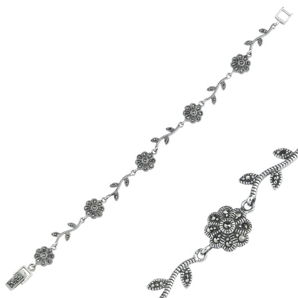 Bratara argint 925 cu floricele si marcasite si aspect vintage - Be Nature BTU0072 [2]
