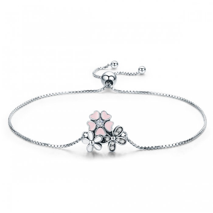 Bratara argint 925 cu floricele si zirconii albe - Be Nature  BST0029 [1]