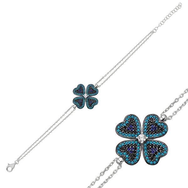 Bratara argint 925 cu frunza de trifoi si zirconii multicolore - Be Lucky  BTU0097 [2]