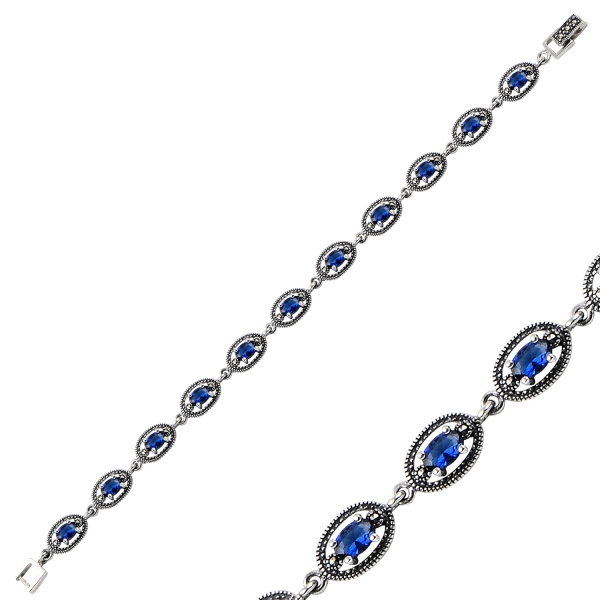 Bratara argint 925 cu zirconii albastre si marcasite [2]