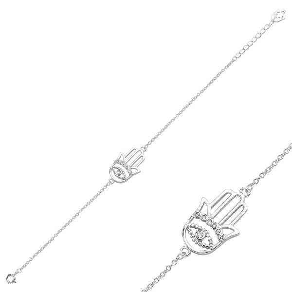 Bratara argint 925 Hamsa Mana lui Fatima cu zirconii albe - Be Spiritual BTU0099 [1]
