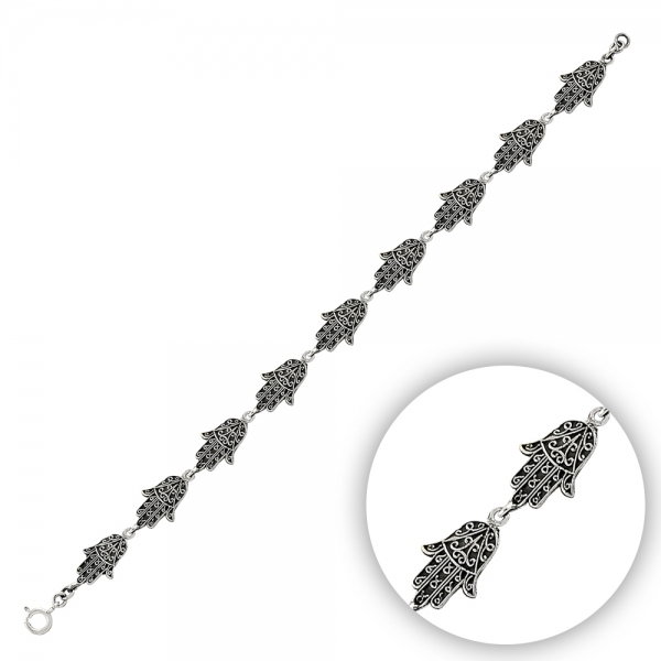Bratara argint 925 patinat cu Hamsa Mana lui Fatima - Be Nature BTU0049 [1]