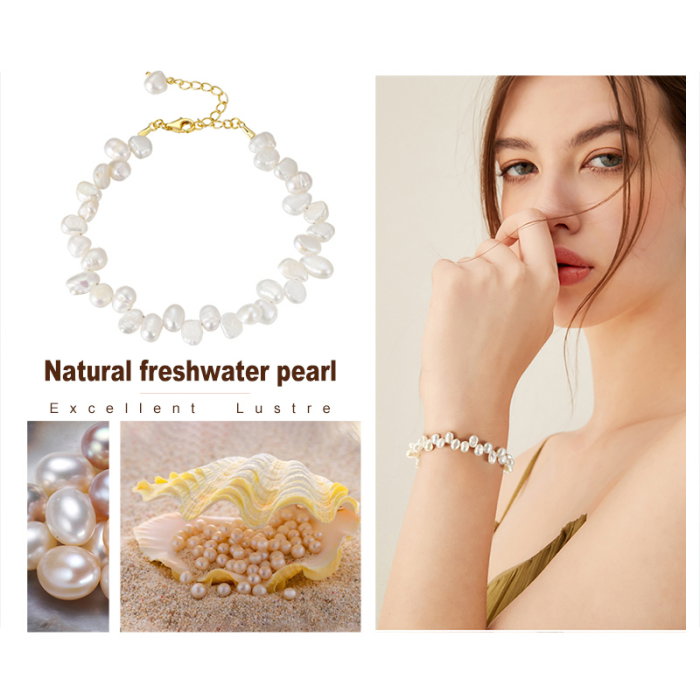 Bratara argint 925 placata cu aur 14K cu perle naturale [10]