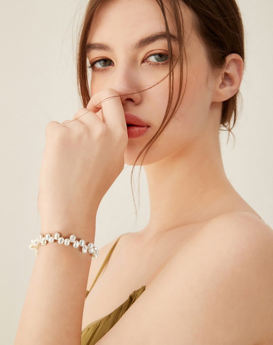 Bratara argint 925 placata cu aur 14K cu perle naturale [8]