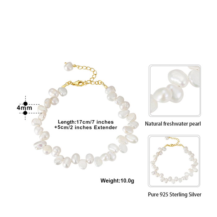 Bratara argint 925 placata cu aur 14K cu perle naturale [5]