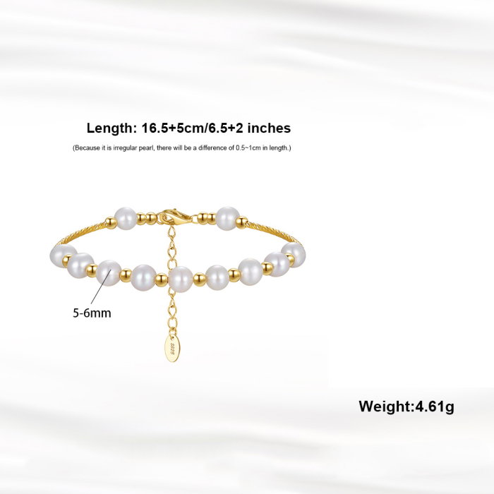 Bratara argint 925 placata cu aur 14K cu perle naturale [6]