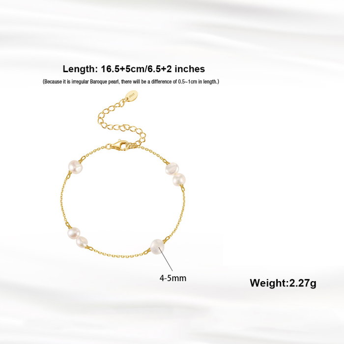 Bratara argint 925 placata cu aur 14K cu perle naturale [5]