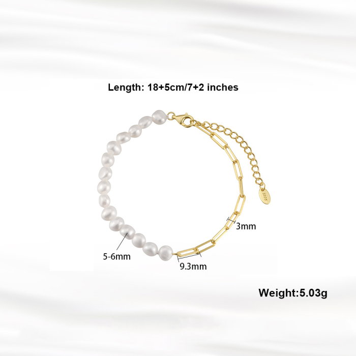 Bratara argint 925 placata cu aur 14K cu perle naturale [5]