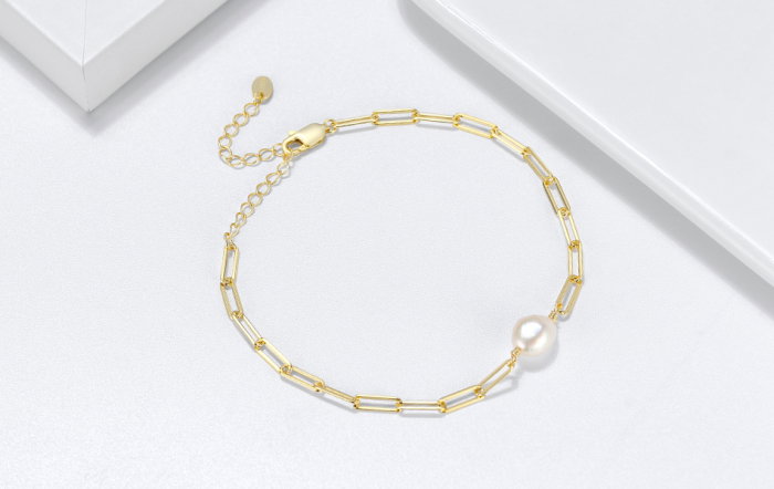 Bratara argint 925 placata cu aur 14K cu perle naturale [5]