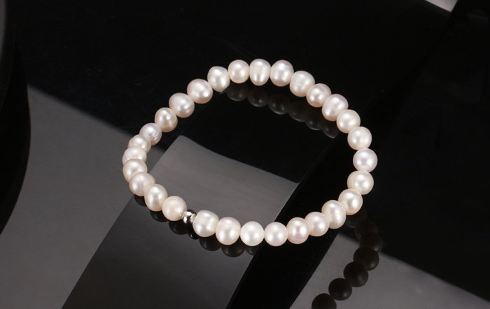 Bratara elastica din argint 925 placata cu aur 14K cu perle naturale [4]