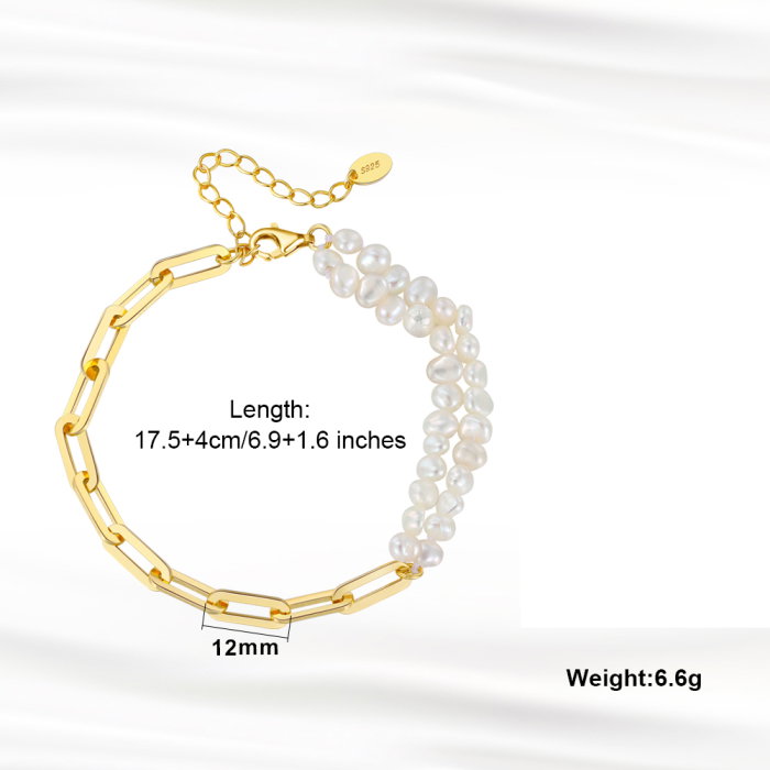 Bratara argint 925 placata cu aur 14K cu perle naturale [4]