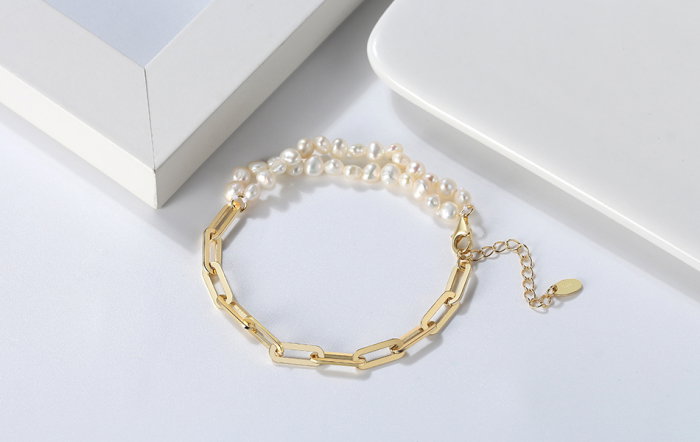 Bratara argint 925 placata cu aur 14K cu perle naturale [6]