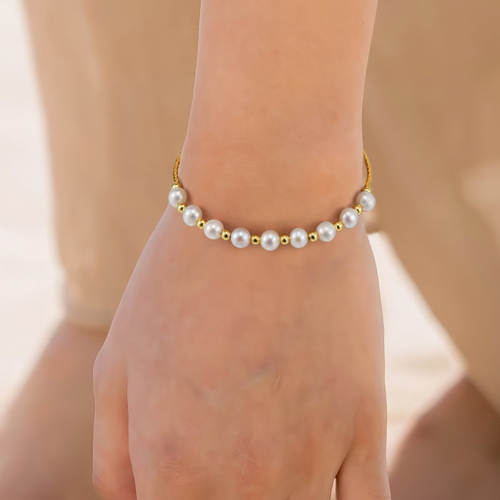 Bratara argint 925 placata cu aur 14K cu perle naturale [2]